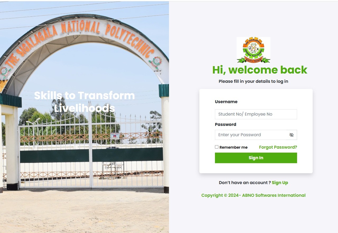 sigalagala student portal