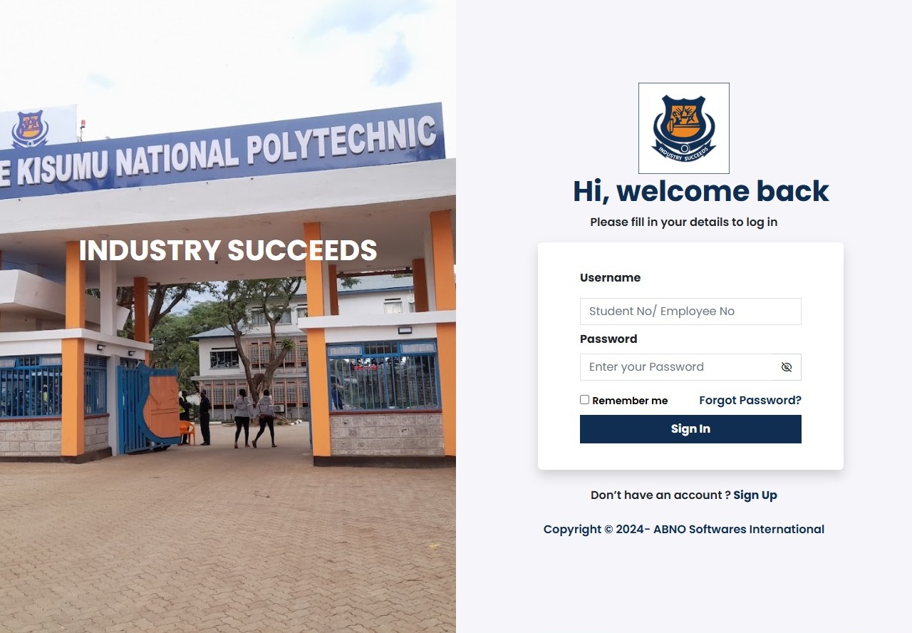 Kisumu Polytechnic Student Portal.